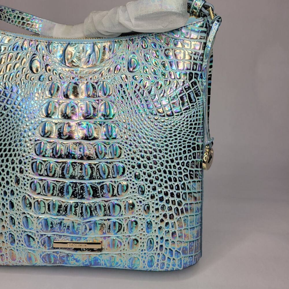 Brahmin Katie Wonderland Melbourne Iridescent Blue Croc-Embossed Shoulder Bag - Picture 3 of 15